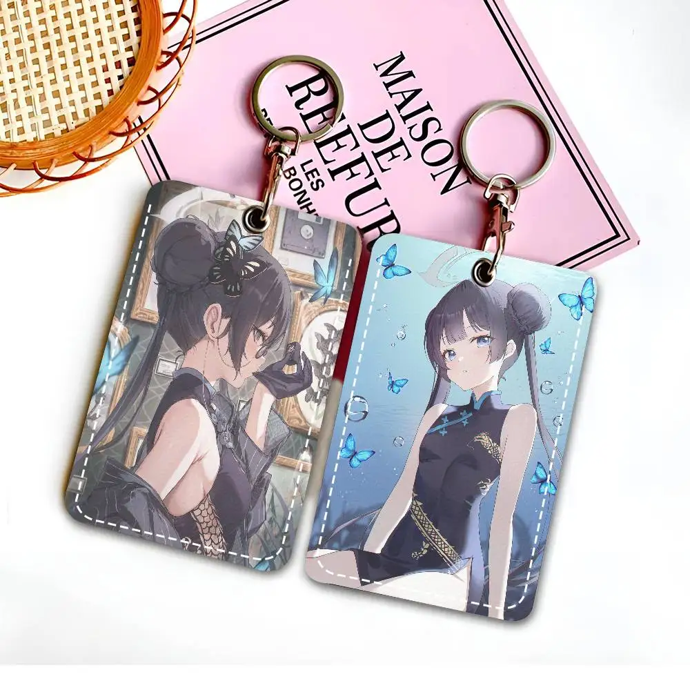 

Kisaki Blue Archive Rectangle ID Card Case Keychain Access Card Bag Key Tag Ring Leather Card Holder Key Ring Access