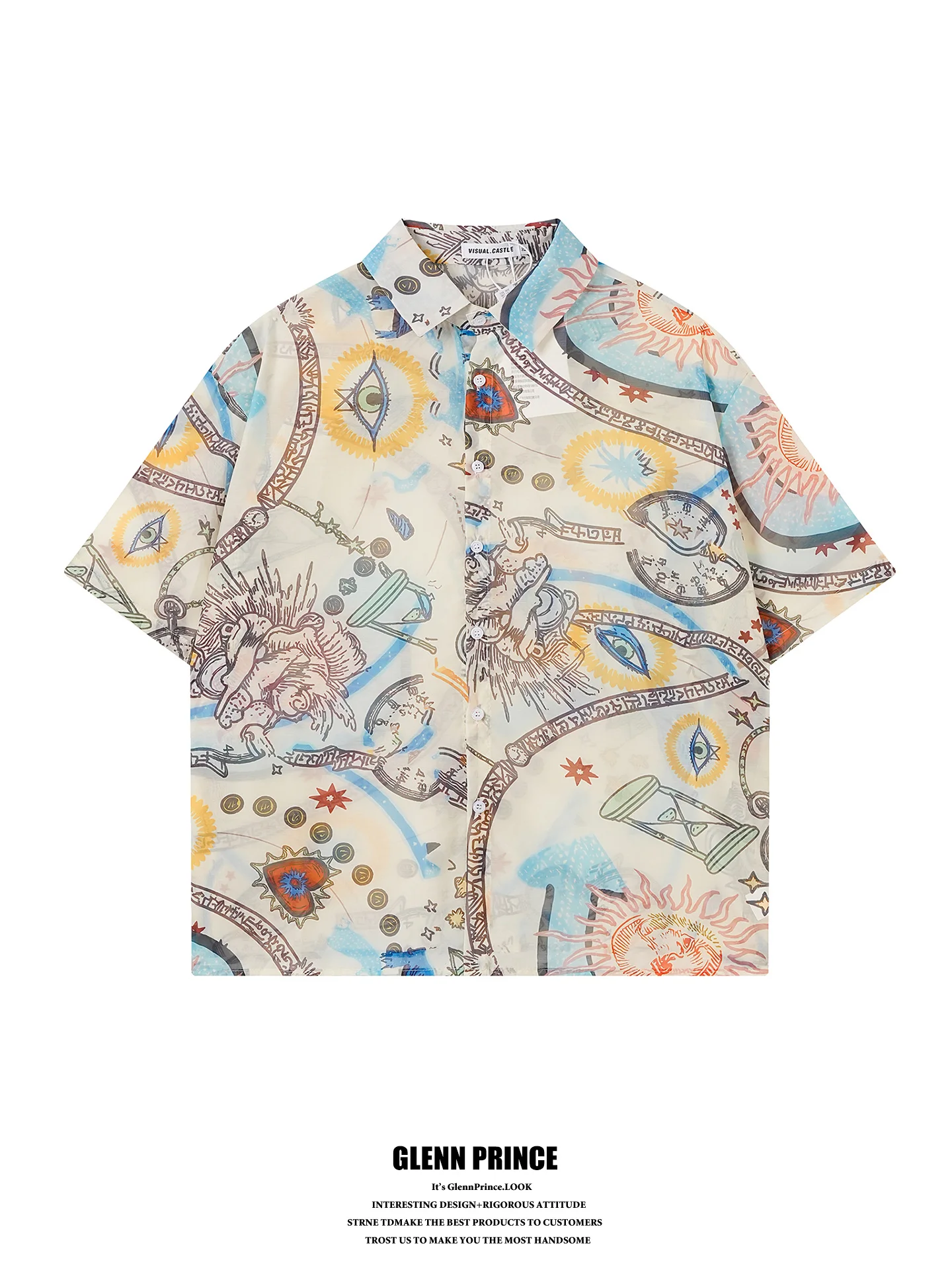 

GPstudio Japanese Style Short Sleeve Shirt Men's Summer Thin Print Casual Beach Vacation Shirt Artistic Loose Fit Breathable