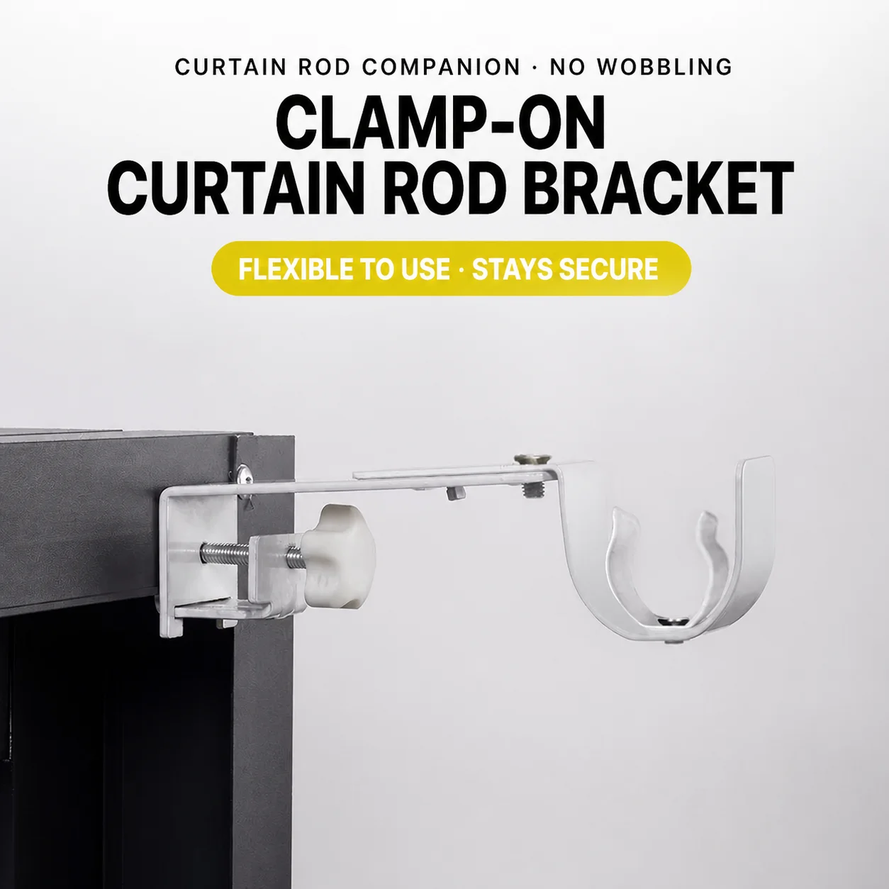 No-Drill Clamp-On Curtain Rod Brackets Adjustable Window Frame Holders for Tension Rods and Roman Curtain Poles