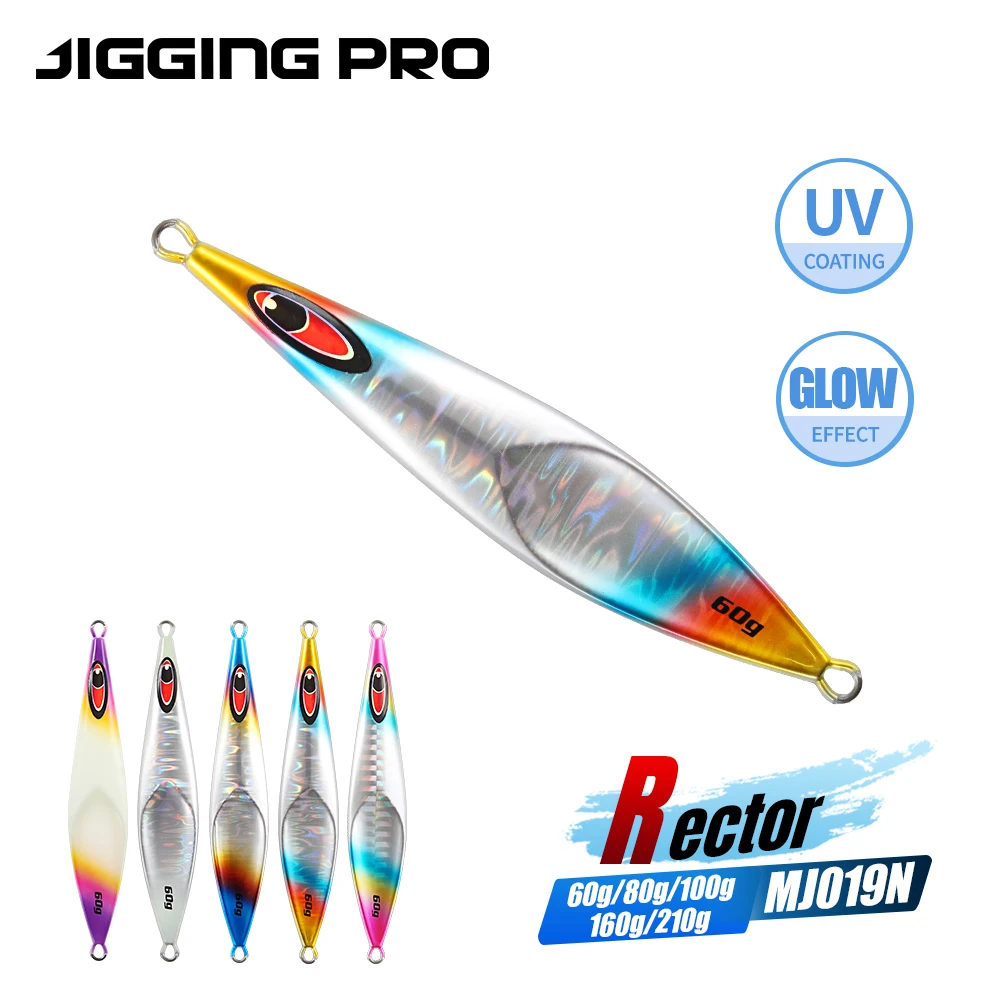 JIGGING PRO Rector Metal Jig 60g 80g 100g 160g 210g UV Glow Slow Jigging Deep Sea Saltwater Fishing Lure