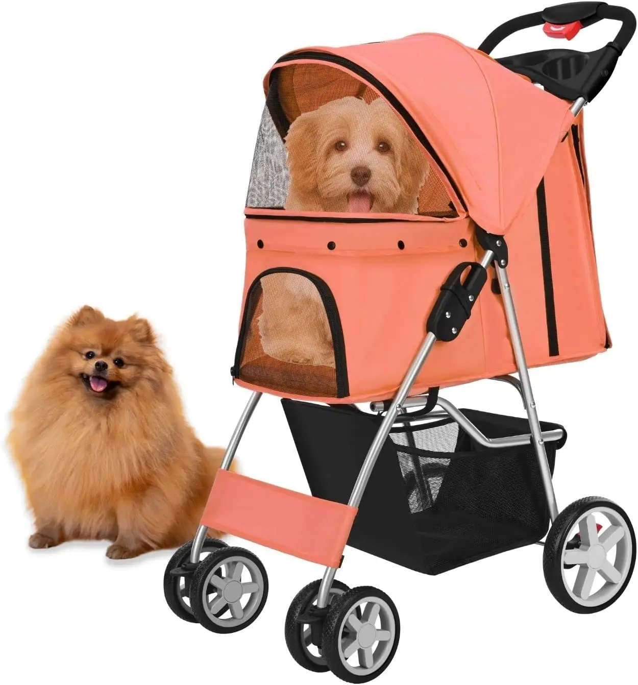 Pet Stroller,4 Wheels Folding Flexible Easy to Carry for Jogger Jogging Walking Travel Up with Rain Cover Cup Holder Mesh Window