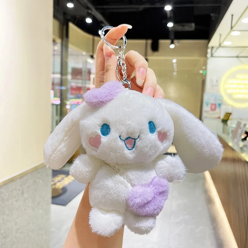 12cm Sanrio Cartoon Anime Keychain Plush Love Purple Blue Pink Toy Cinnamoroll Cute Soft Stuffed Dolls Pendant Kid Birthday Gift