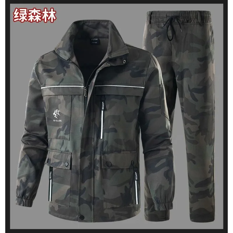 Men Spring Autumn Camo Work Jacket Wear Resistant Dirty Proof Construction Auto Repair Outdoor Work Coat