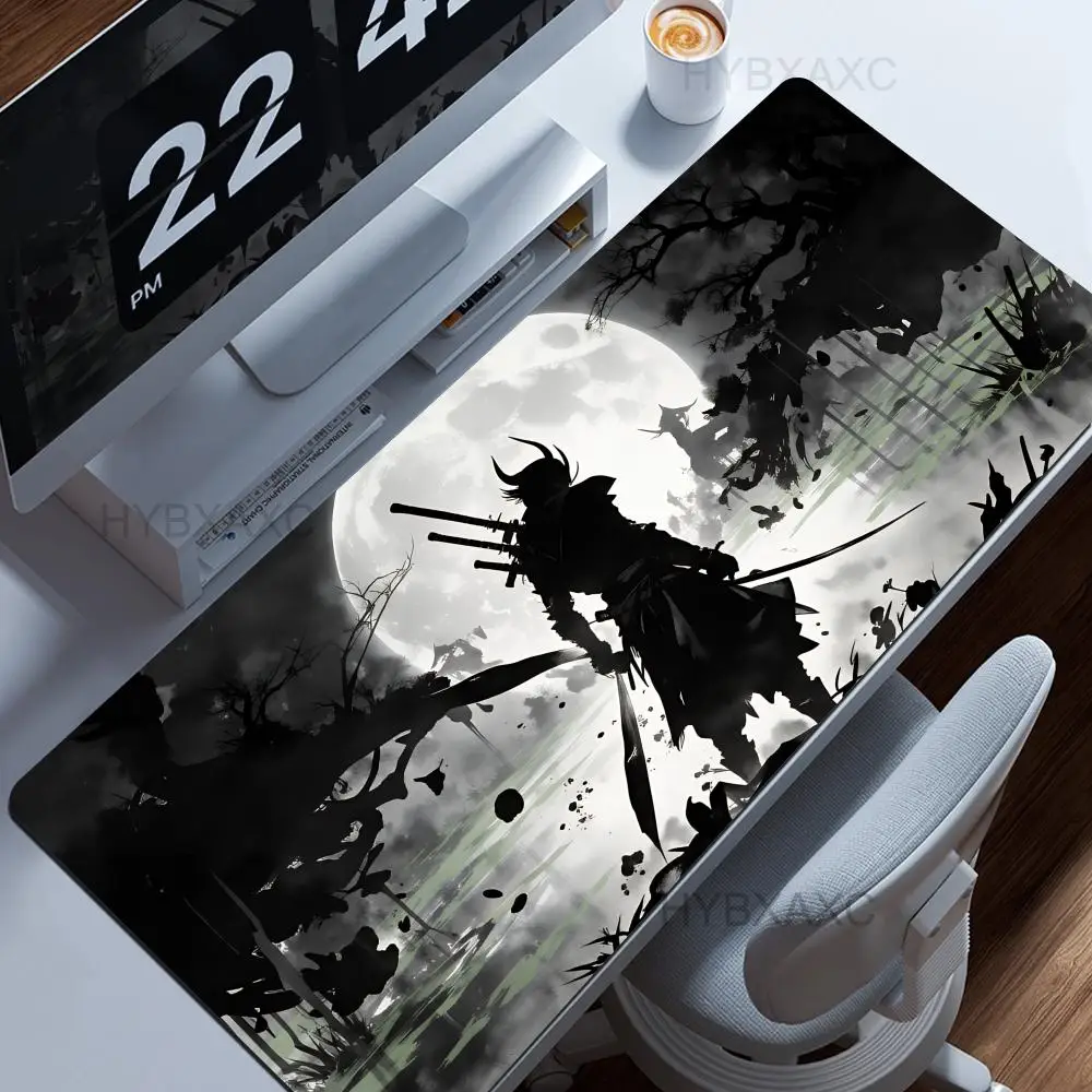 

HYBXAXC Japan Samurai Black Mouse Pad Large Computer Gamer Table Mat Laptop Desk Mats 900x400 Non-slip Rubber keyboard Pads