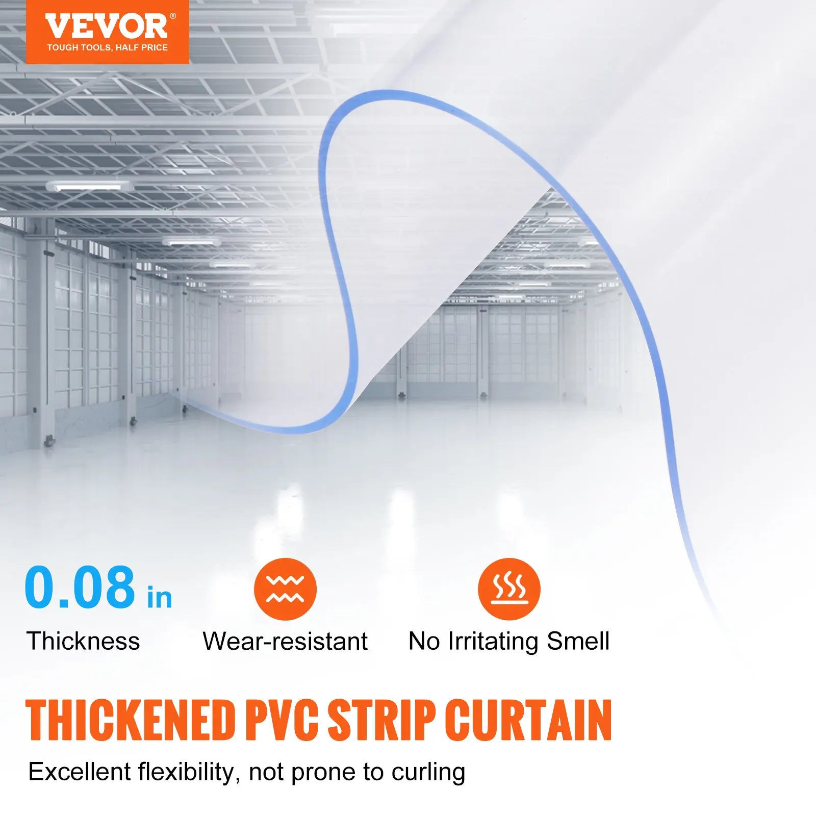 Strip Curtain 16PCS, 96' Height, 96' Width, 0.08' Thickness, Clear Smooth Plastic Door Strips With 50% Overlap, PVC Strip Door
