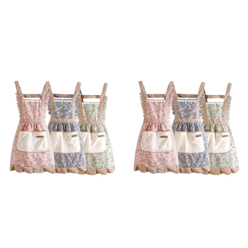 

ABSE-6PCS Фартуки для женщин с карманами Цветочные кухонные фартуки для приготовления пищи