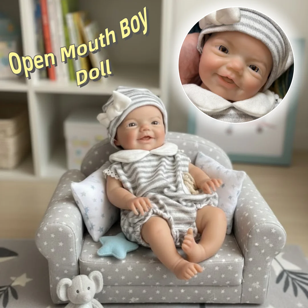 2 Sets Clothes/13Inch Open Mouth Charlie bebe reborn de silicona Boy Doll With Hanmade Paint Skin Soft Reborn Boy Doll