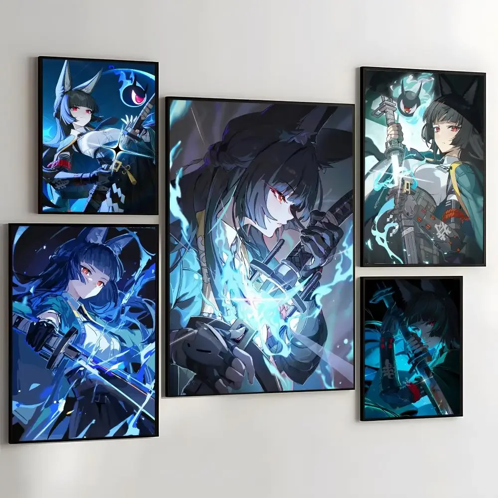 Hoshimi Miyabi Zenless Zone Zero Painting Calligraphy Self Adhesive Wall Art Waterproof Print For Bedroom Hallway Home Decor