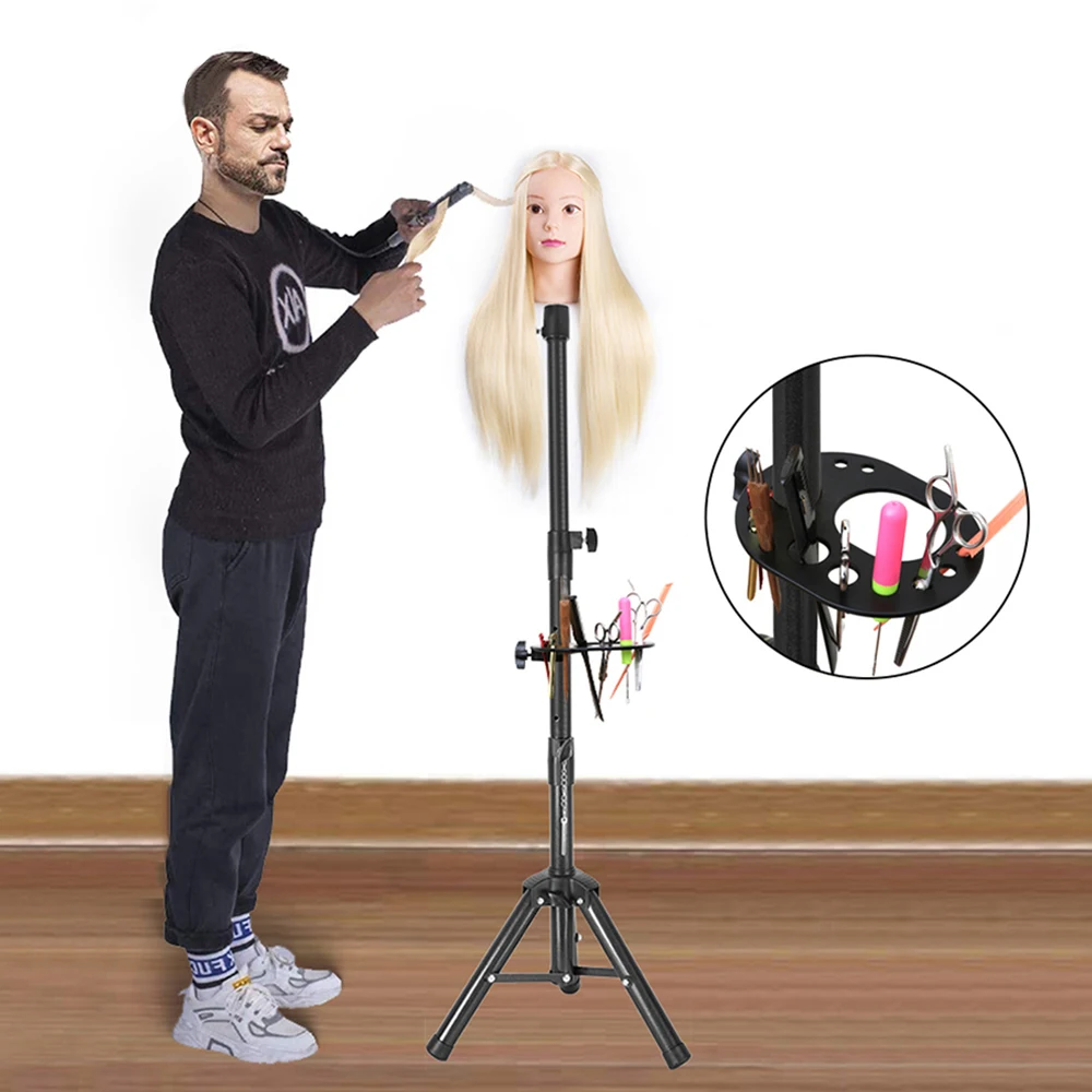 حامل شعر مستعار عالي التحمل قابل للتعديل، حامل ثلاثي القوائم للتدريب على تصفيف الشعر في مستحضرات التجميل - حامل عرض متين لتصفيف الشعر