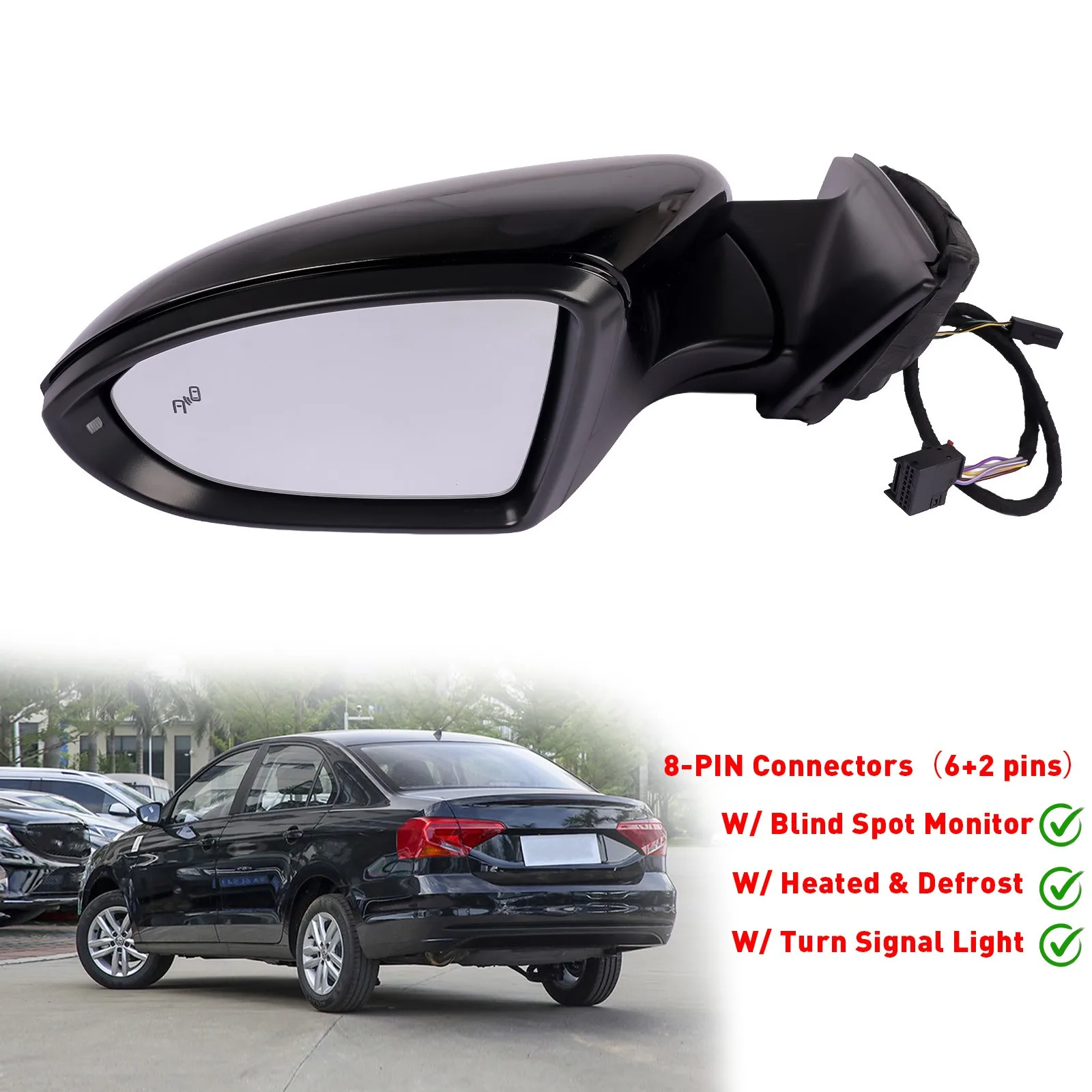 Mirrors Driver Left Side for VW Jetta Blind Spot Hetaed Turn Signal 2019-2023 17A857507AL9B9-PFM VW1320182