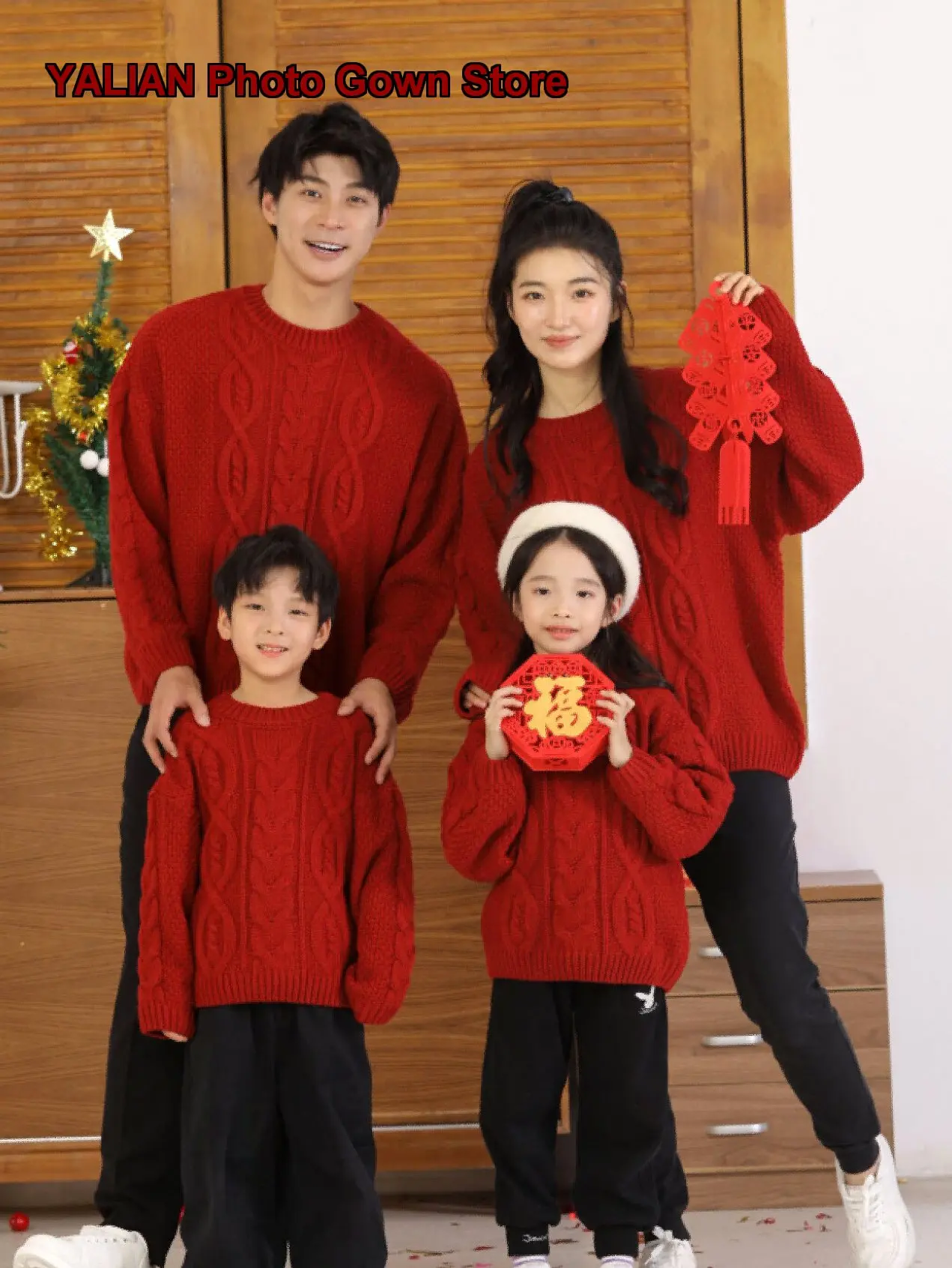Zodiac Year New Year Family Outfit Autumn Four-Three Person Cable Knit Family Greeting Outwear