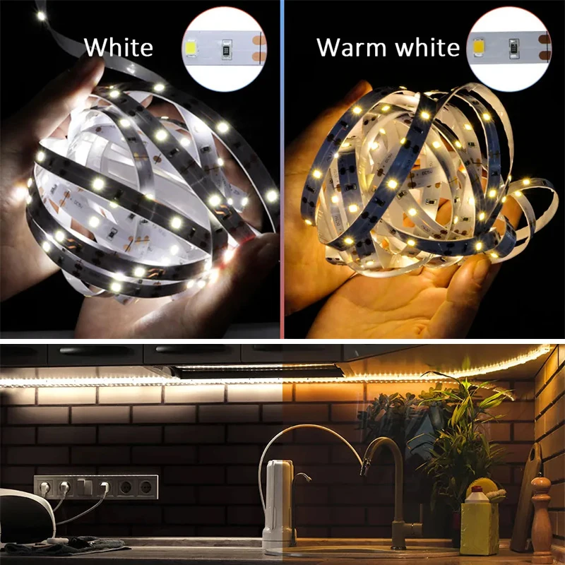 USB LED Strip Light, 5V LED Light Strip White/Warm White, 2835SMD LED Tape Light for Bedroom, Kitchen, Closet, Cabinet, Mirror