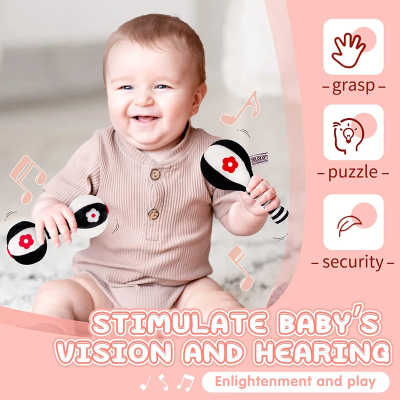 2 SZT. Miękkie grzechotki dla niemowląt, zabawki do fotelika samochodowego, zabawki dla niemowląt, zestaw grzechotek w kształcie hantli dla niemowląt 0-12 miesięcy, prezenty dla maluchów