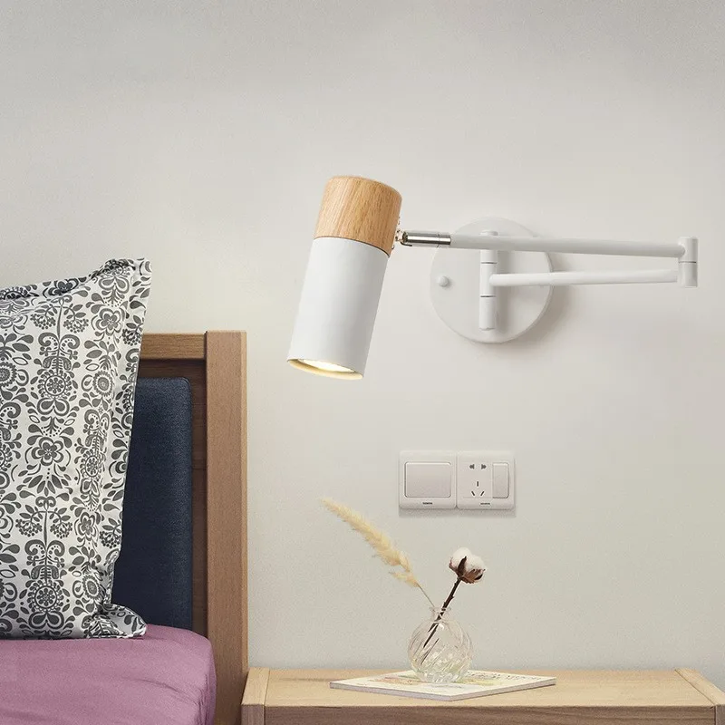Nordic LED Wall Lamp Telescopic Swing Arm Adjustable Wall Sconce for Bedroom Living Room Study Hotel Creative Home Decor Lightin