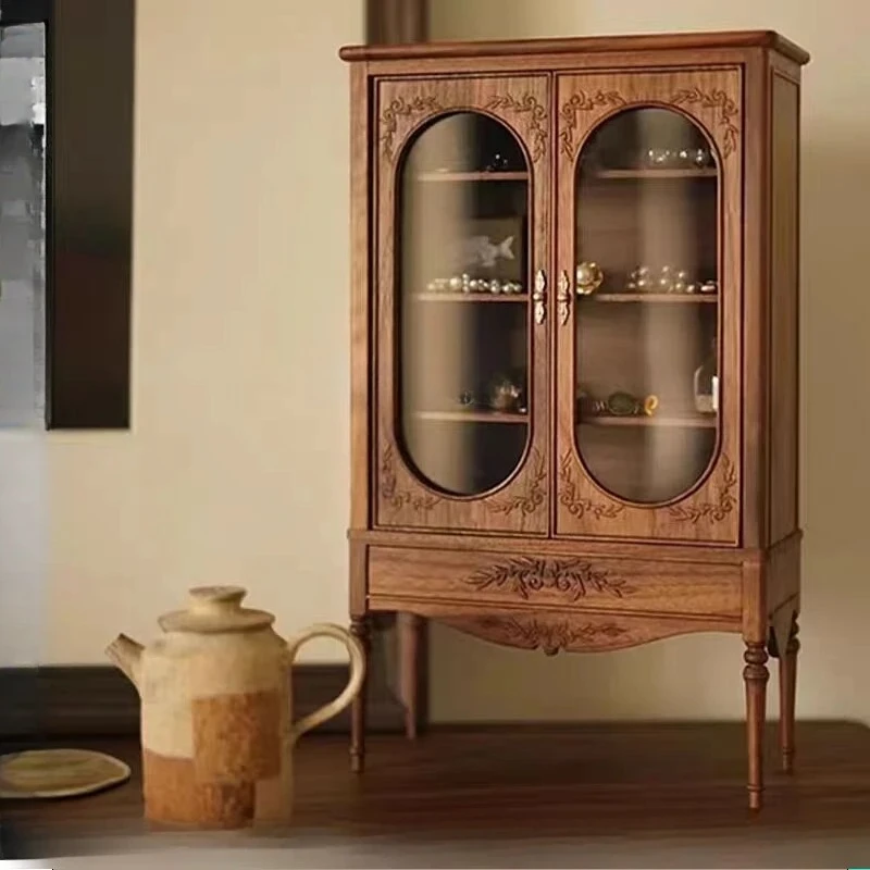 Французский ретро винный шкаф из цельного дерева, старинный кухонный обеденный боковой книжный шкаф, витрина для хранения, шкаф для хранения
