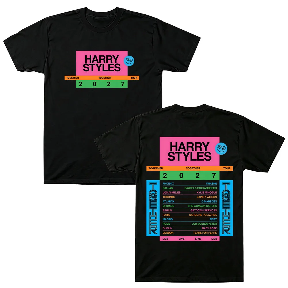 HarryStyles Together Together Tour 2027 Double Sided Print Tshirt Pure Cotton Men Women Loose Tee Pop Fan Gift Streetwear Casual