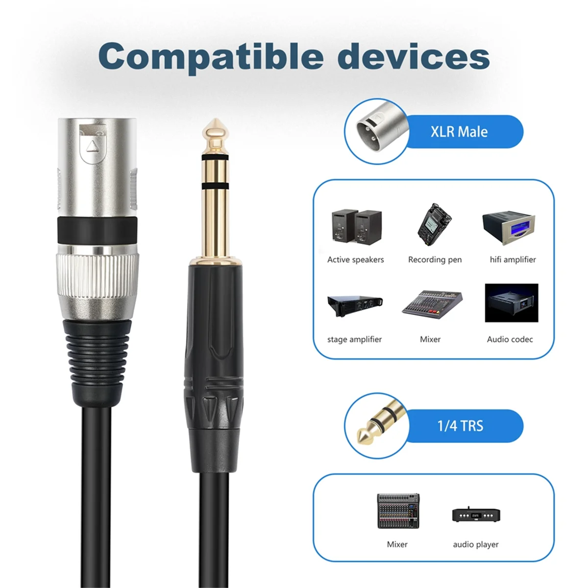 1/4 Inch to XLR Male Balanced Signal Interconnect Cable 6.35mm to XLR Patch Cable Microphone Balanced Cable 100cm