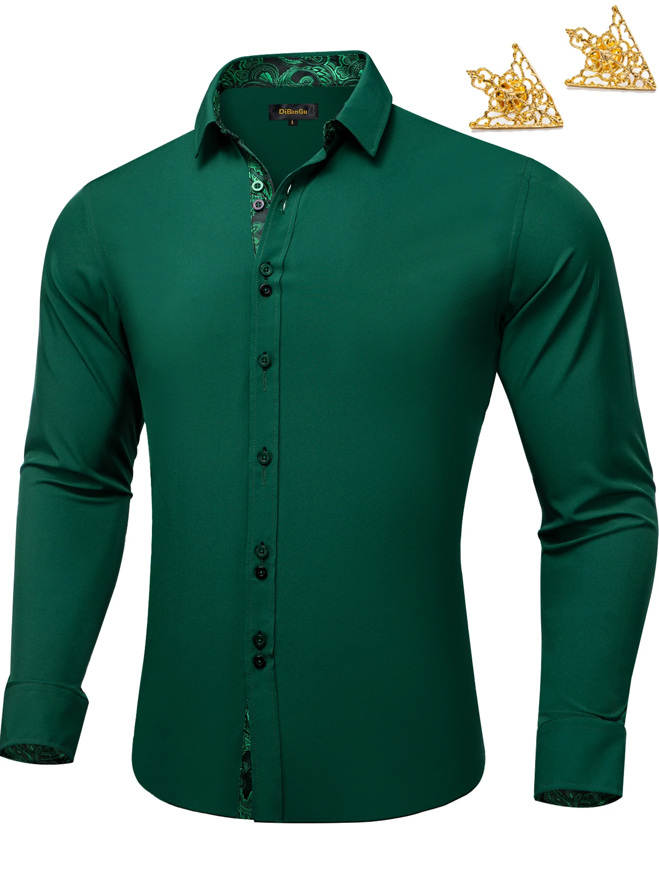 Two-tone Button Shirt for Men, Solid Color Contrast Collar Long Sleeve Slim Fit Button Down Top for Evening Date Night