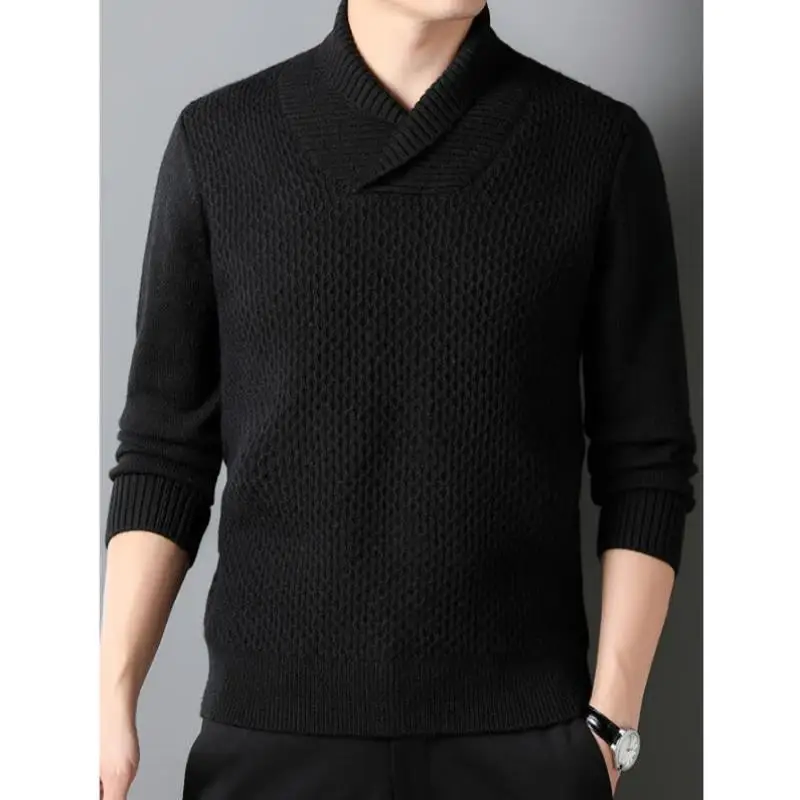 

New Men's Knitted Sweater Cross-Border Knwear Qui S Coolmax Fiber Ci Walk Collar Nine Sve Length Winter Thiened