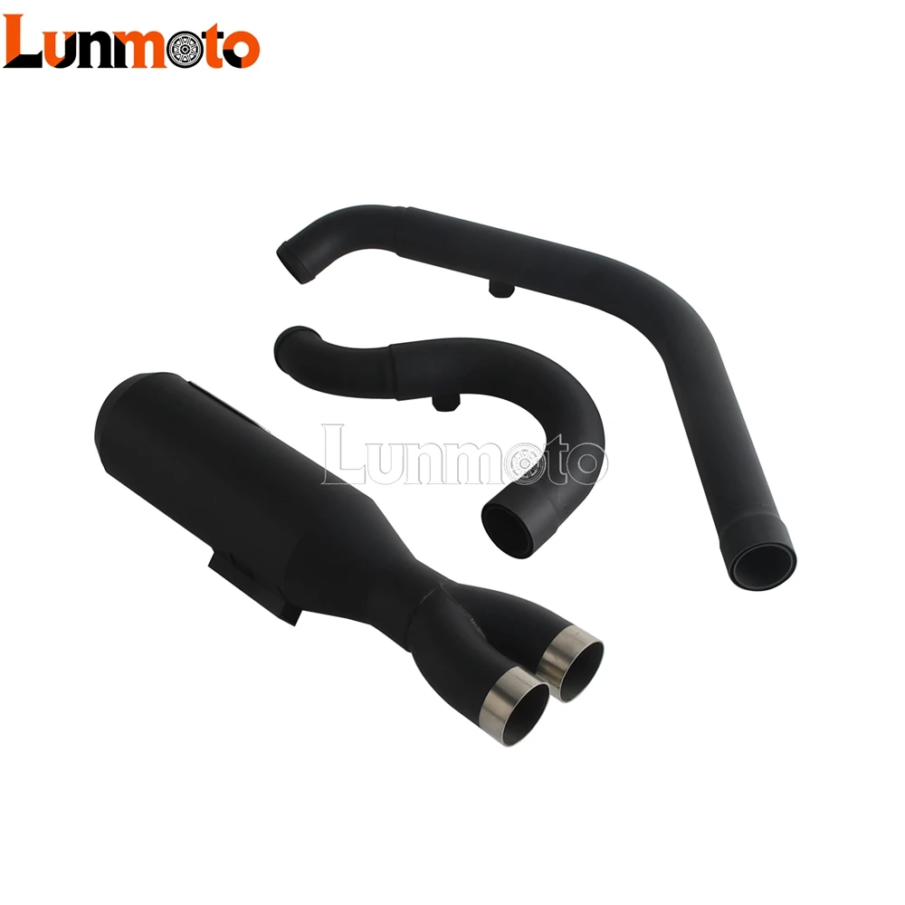 Motorcycle 18mm&12mm O2 Bung 2‑into‑1Full Exhaust Pipe Double Big‑Bore Muffler For Harley Softail FXLR FXLRS FXST Fat Bob FXBBS