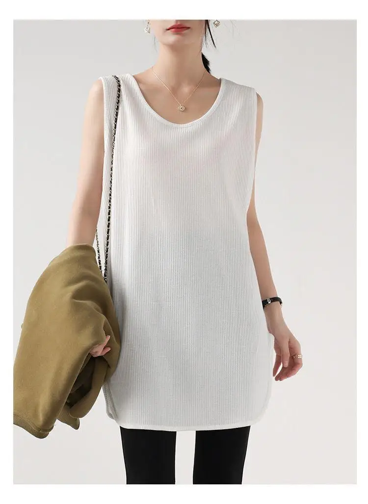 Summer New Arrival Casual Versatile Fashion Sporty Style Classic Texture Solid Color Women's Plus Size Mid-Length Tank Top image 3