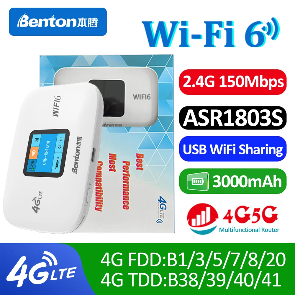 Benton Unlock 4G 4G+ 5G Router with SIM Card Slot Portable WiFi Router Pocket WiFi Outdoor Mobile 4G Modem Europe America Asia