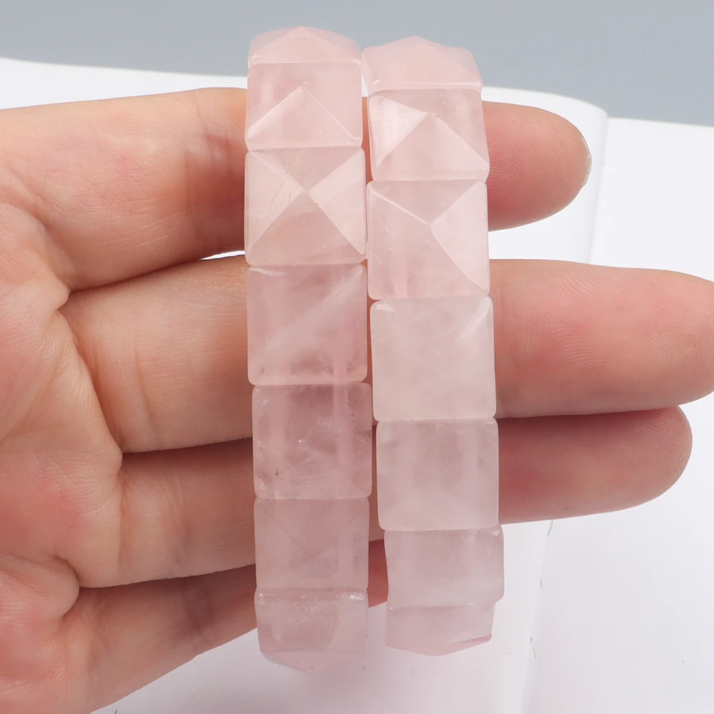 Original Reiki Tiger Eye Pyramid Beads Bracelet Men Women Natural Rose Quartz Yellow Jade Stone Beads Bracelet Jewelry