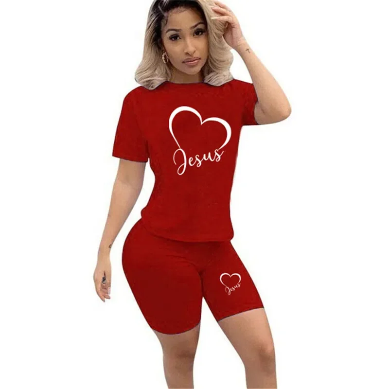 

Summer Women T-shirt Yoga Shorts 2 Piece Set Fashion Ladies Short Sleeve and Sports Shorts Tracksuit Daily Print Casual Suit