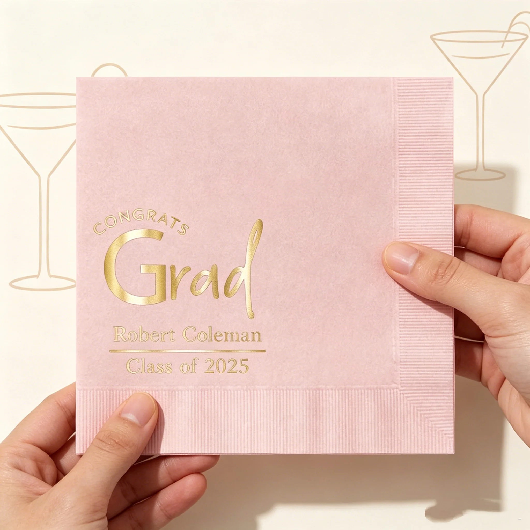

50pcs Custom Graduation Party Napkins, Congrats Grad Printed Disposable Cocktail Napkins with Personalized Name & Year, Multi-Co
