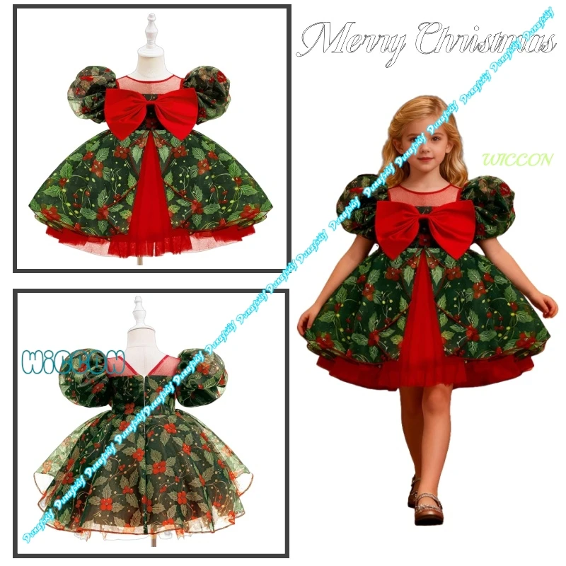 

Рождественские платья для девочек, коллекция Санта-Клауса, снежинки, детский праздничный костюм для выступлений, рождественская одежда