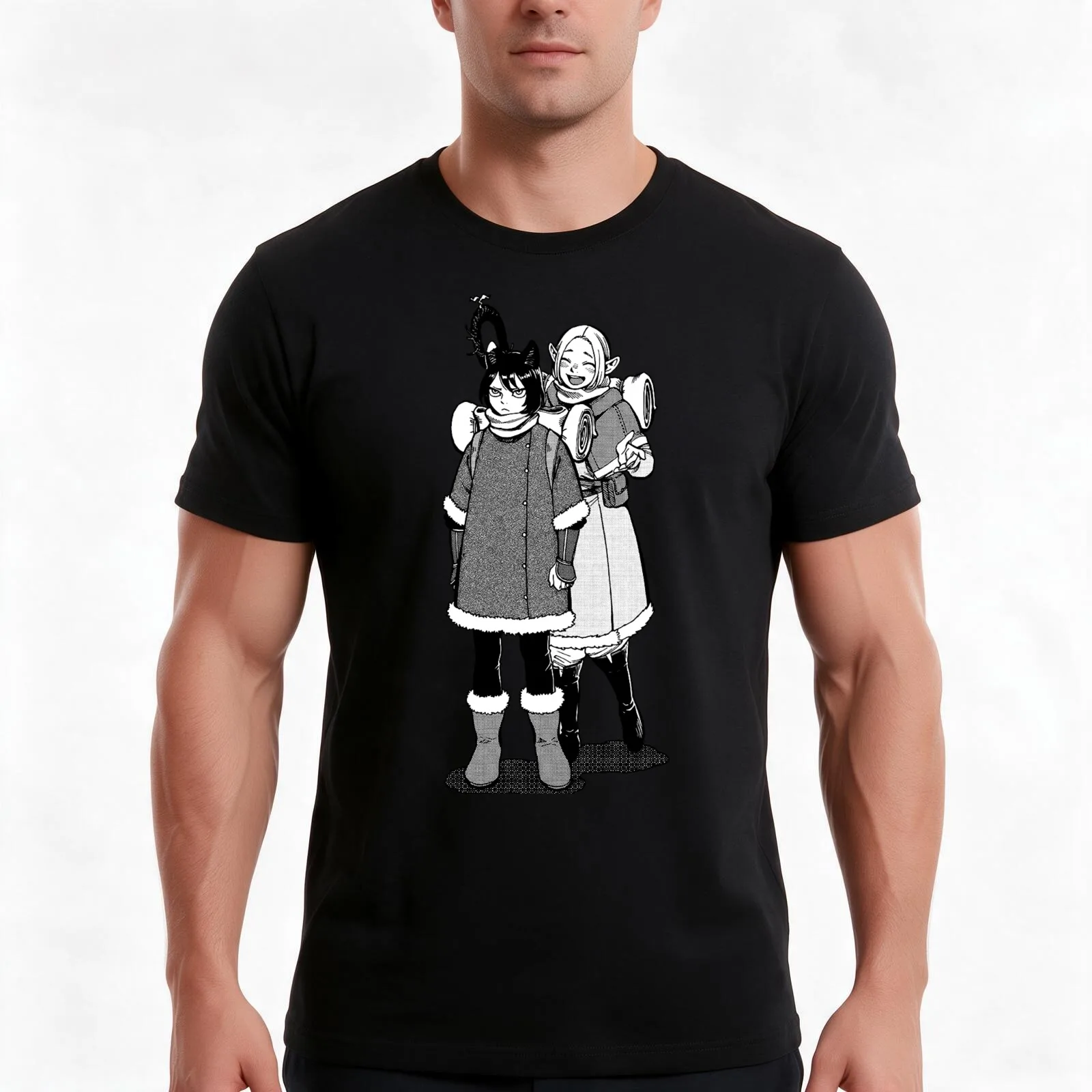 dungeon meshi T-Shirt, Summer Casual Cotton Tee, Oversized Streetwear Tops, Vintage Graphic Print, Loose Fit Short Sleeve