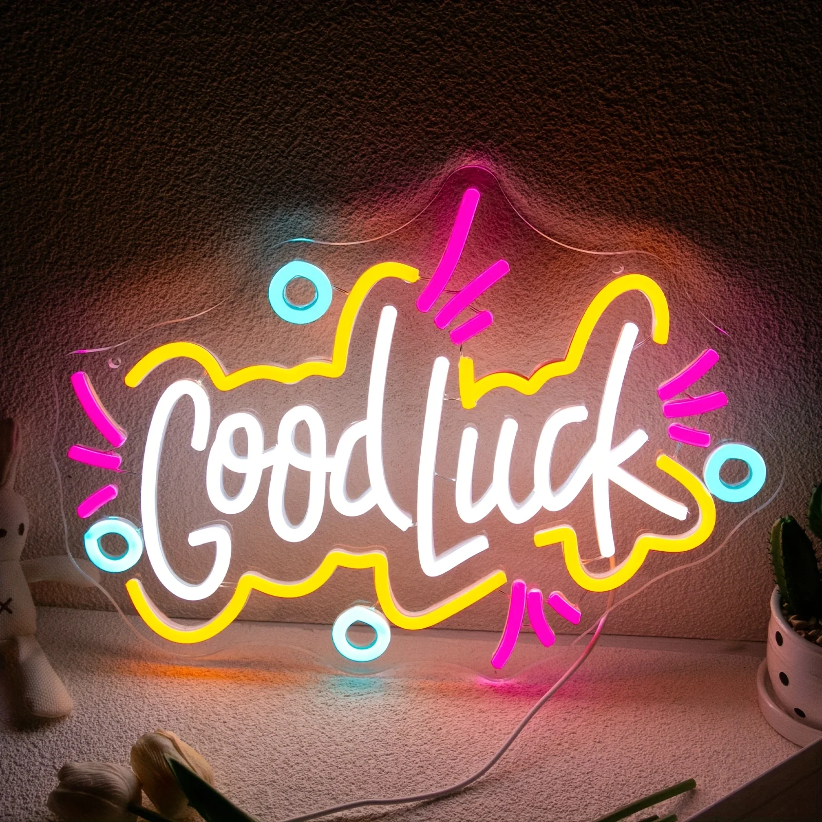 

Good Luck Neon Sign LED Wall Art for Home Office Bedroom Decor Positive Message Night Light Inspirational Gift Lighting