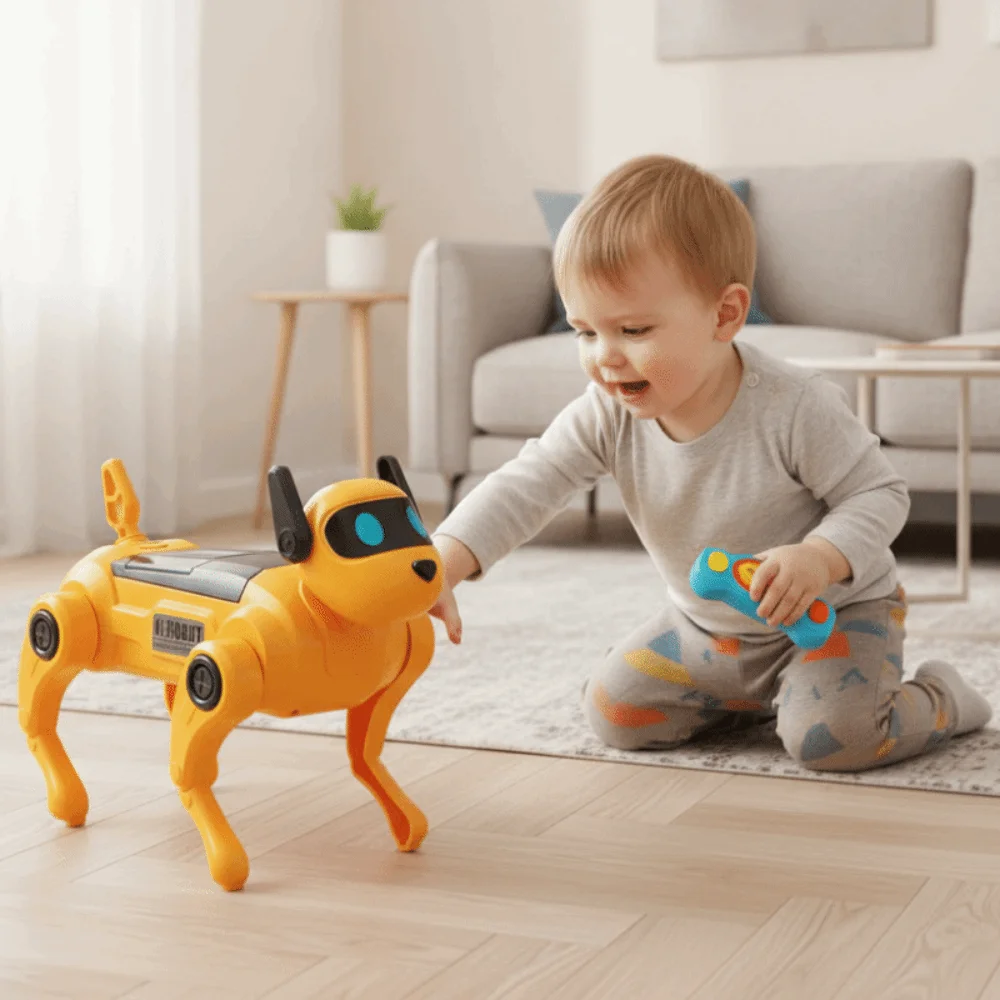 Cão Robô Elétrico com Controle por Voz, Função de Caminhada, Interativo por Toque, Modelo Montável, Canta e Dança
