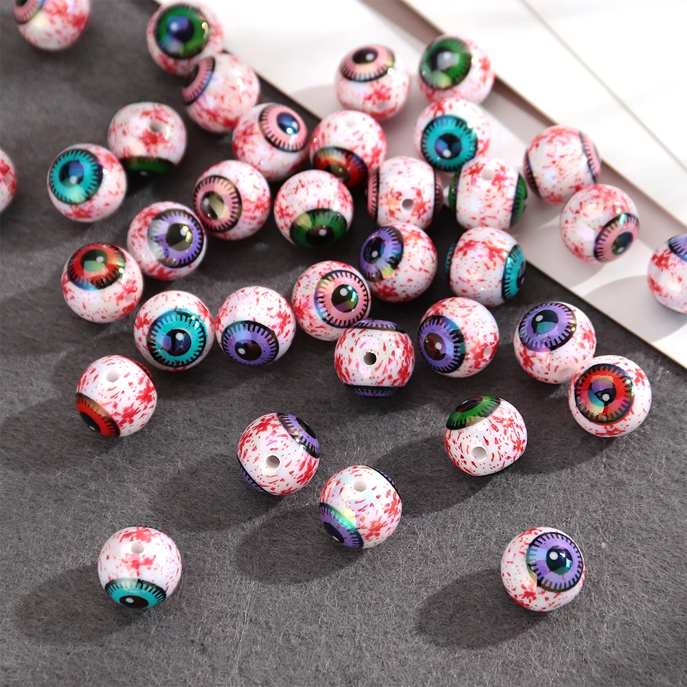 Halloween Bloodshot Eyeball Beads 16mm Mixed Color Acrylic Round Eye Beads for DIY Bracelet Necklace Horror Party Jewelry Making