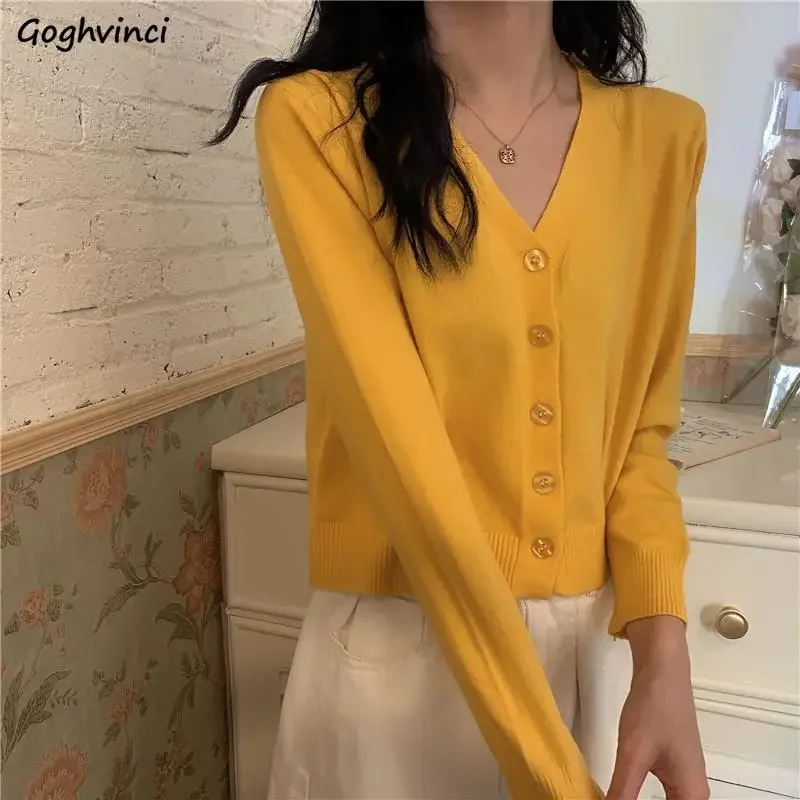 

Candy Colors Cardigan Women Sunscreen V-neck Single Breasted Thin Sweater Femme Loose Fitting Bottoming Knit Cropped Top Elegant