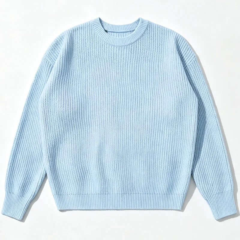 Herren Einfarbiger Strickpullover Frühling Herbst Lässige Mode Gerippte Textur Langarm Lockerer Rundhals-Strickpullover – Detail 6