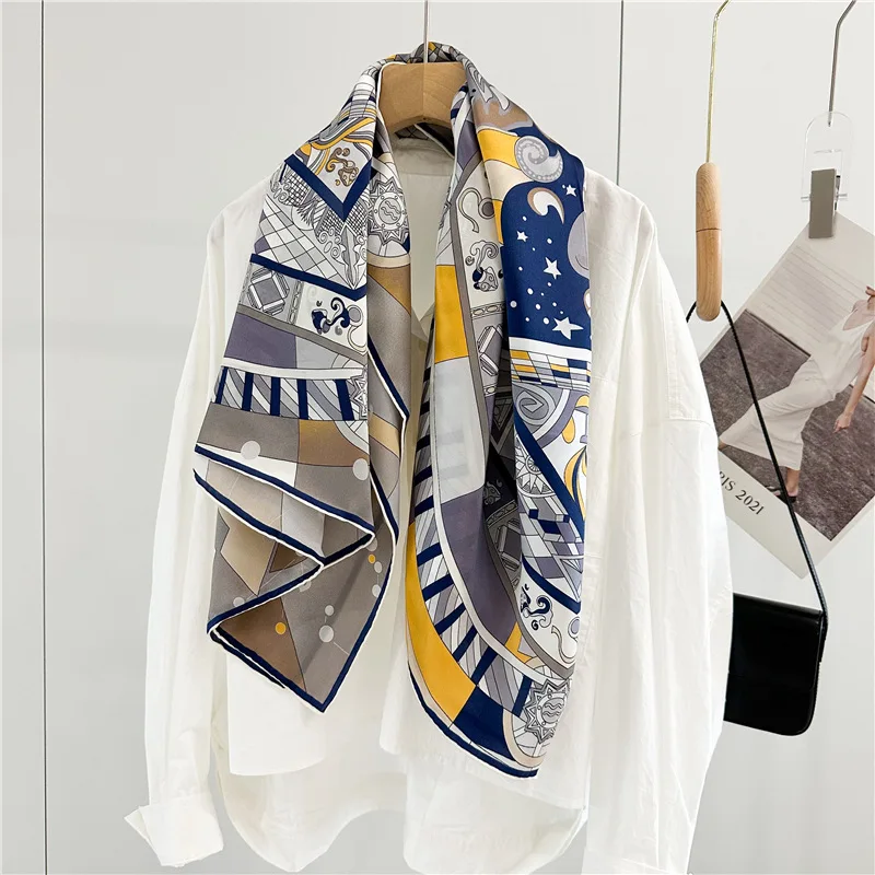 110 cm Seidenschal, luxuriöses Design, große quadratische Schals für Damen, handgerollte Kanten, Bandanas, Tops, Tücher, Vintage-Designer-Satin-Schals