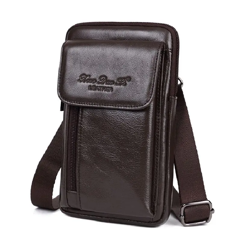 Étui de téléphone portable en cuir véritable pour hommes, sac à main, pochette de couverture en cuir de vache véritable, Mini sacoche à bandoulière,