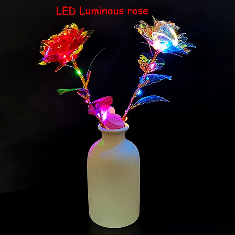 Galaxy Rose Eternal 24K Gold Flower Foil luminous Artificial Roses Valentines Day Gift Beauty Golden Flowers for Wedding Decor