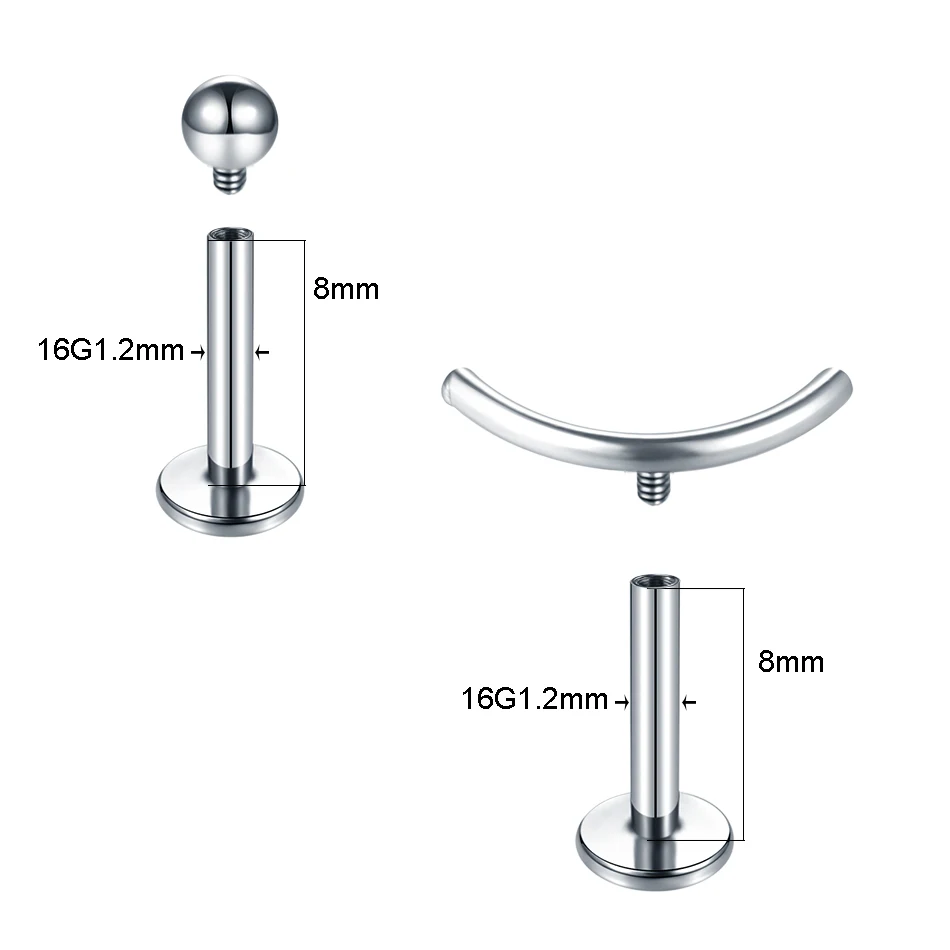 3Pcs/Lot Titanium Internally Threaded Ear Piercer 16G Tragus Stud Earrings Set Cartilage Helix Rook Tragus Ear Piercing Kits 8MM