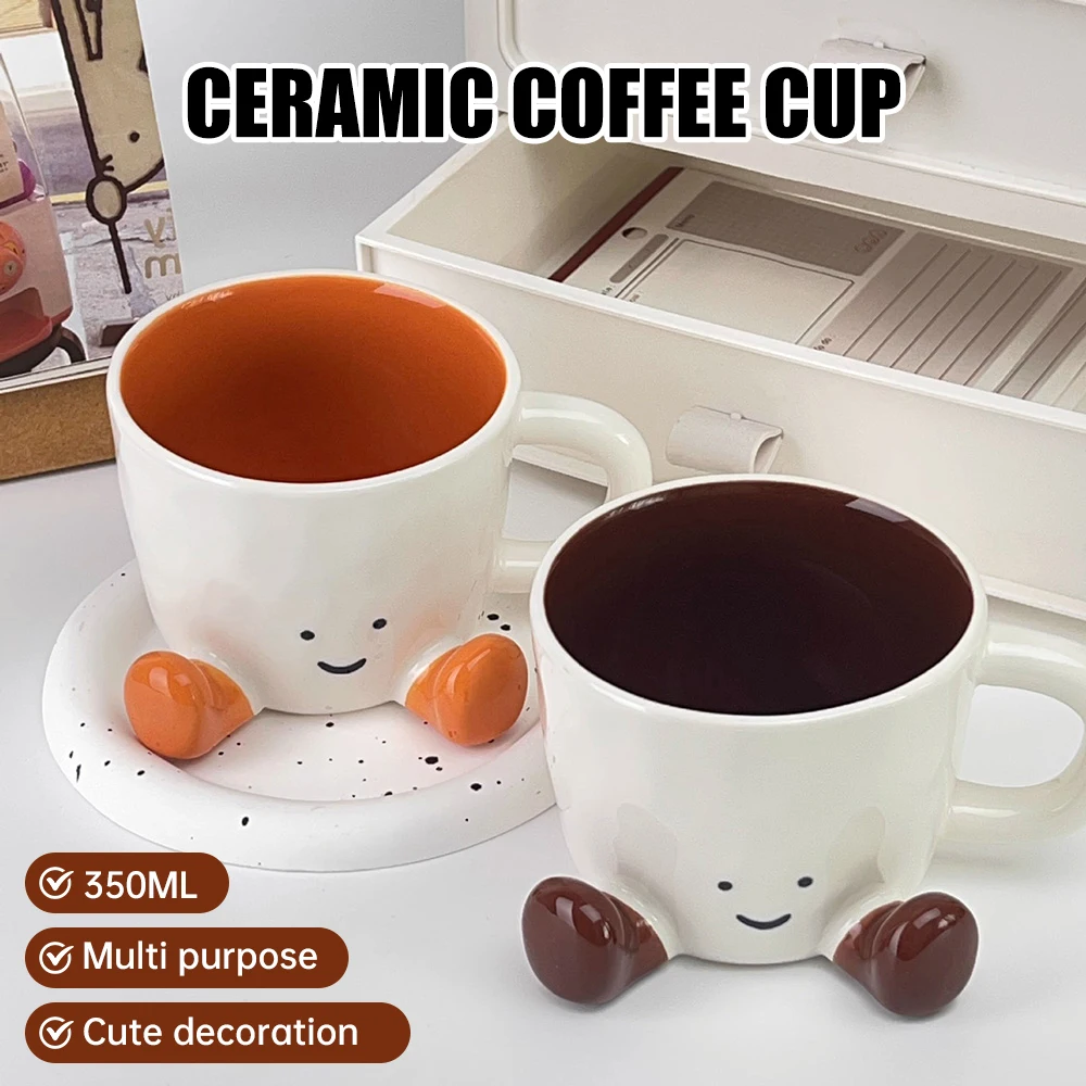 

‌ Кофейная кружка с милыми мультяшными ножками - керамическая чашка Kawaii 350 мл, эстетический декор комнаты, подарок для детей/женщин и предметы первой необходимости в общежитии колледжа ‌