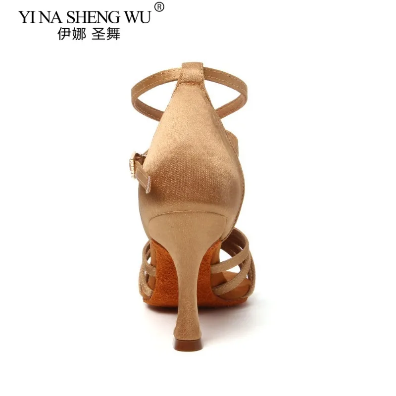 Women Latin Dance Shoes Soft Sole Ballroom Tango Indoor Dance Shoes Light Brown Cuban High Heel Party Dance Shoes Wholesale