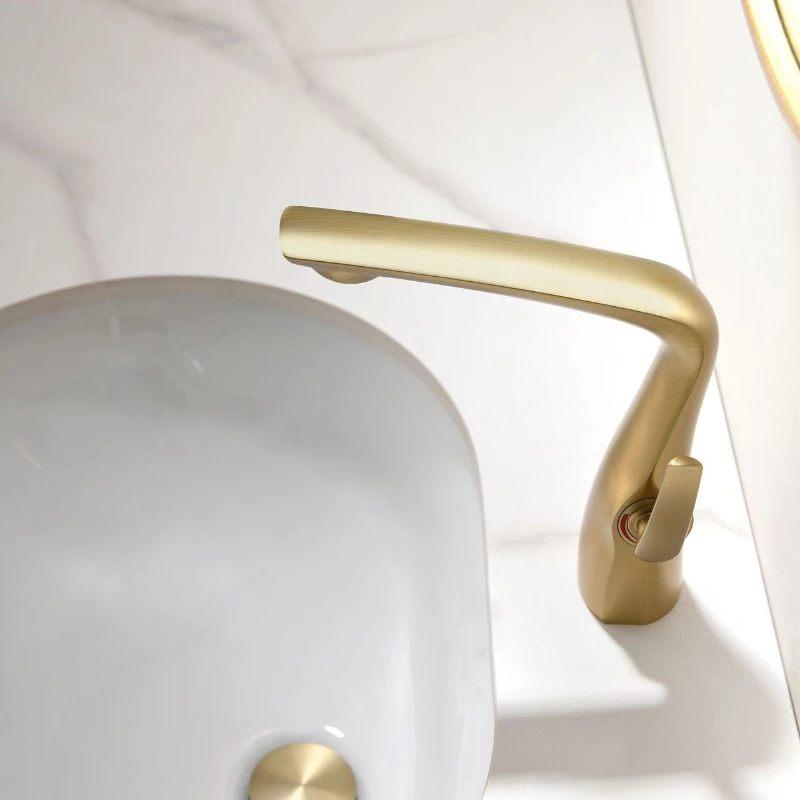 Brushed Gold Brass Bathroom Sink Faucets Single Hole Single Handle Cold And Hot Water Mixer Tap