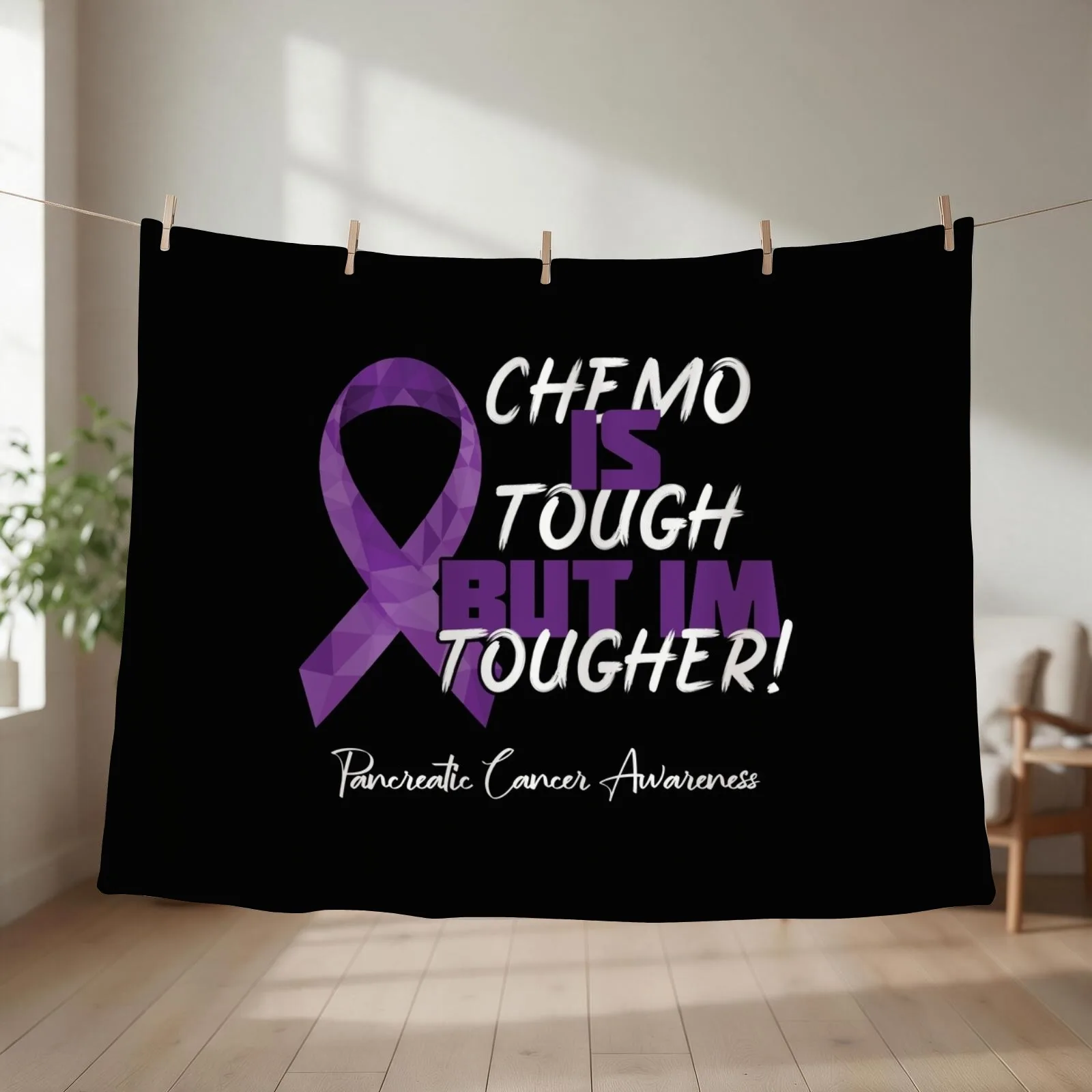 Chemo Is Tough But Im Tougher Throw Blanket couch cozy soft plush fuzzy picnic outdoor blanket