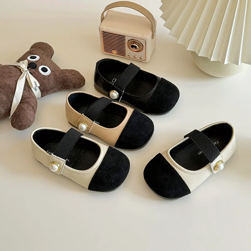Girls' flat shoes shallow Color splicing Mary Jane shoe 2026 autumn Hook loop baby children Daily casual footwear 23-34