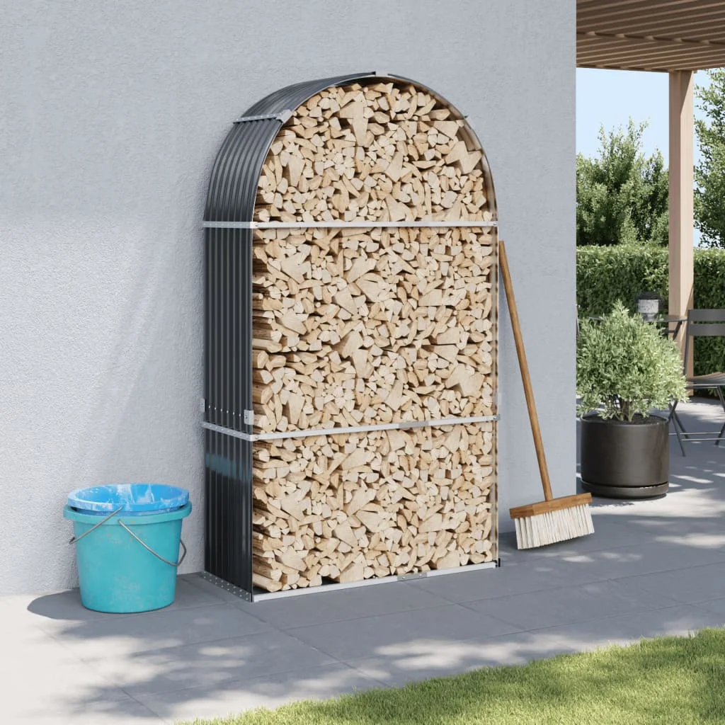 Porte-bûches Anthracite 120 x 45 x 210 cm Étagère à bois de chauffage en acier galvanisé Support de rangement pour bois de chauffage en acier pour chauffage extérieur