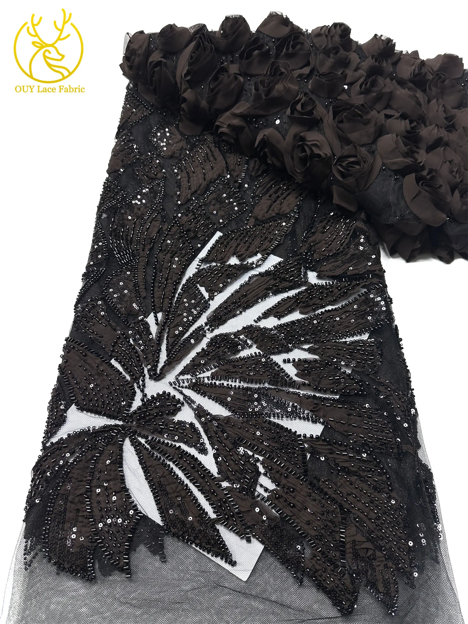 Rosa 3D Mode-Mesh-Tüll-Spitzenstoff 2026 Nigerianischer Perlen-Pailletten-Spitzenstoff für Damen Hochzeits- und Abendkleider zum Nähen 5 Yards – Detail 19