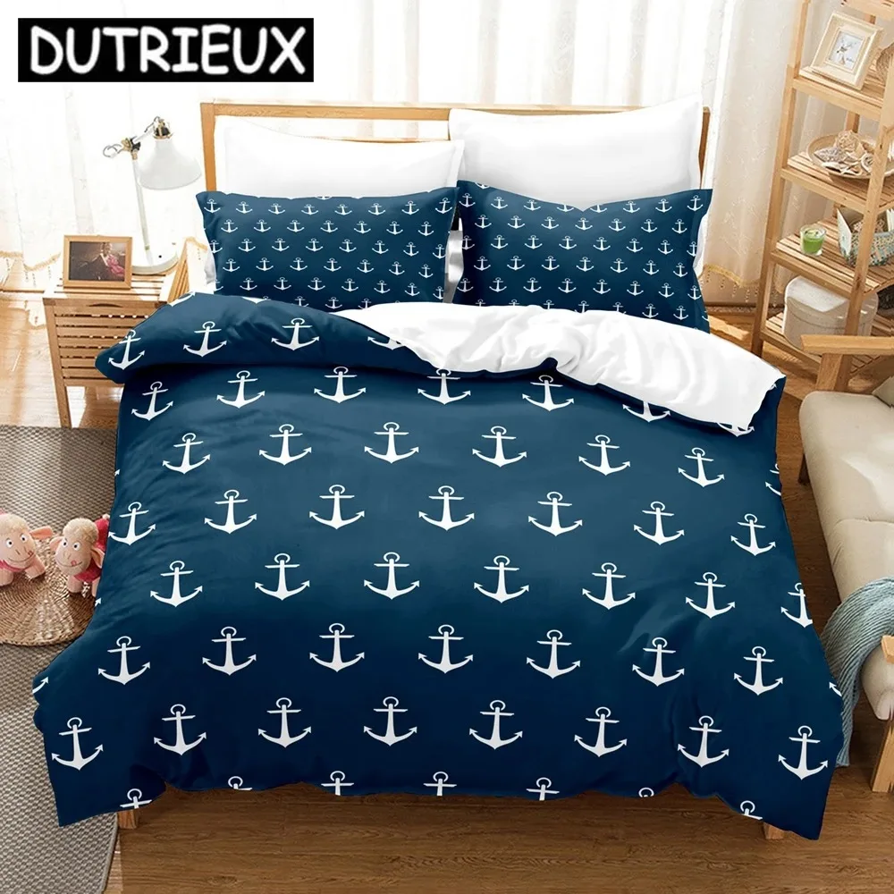 Marine Style Anchor Bedding Set Single Twin Full Queen King Size Anchor Sign Bed Set Aldult Kid Bedroom Duvetcover Sets 3D 034