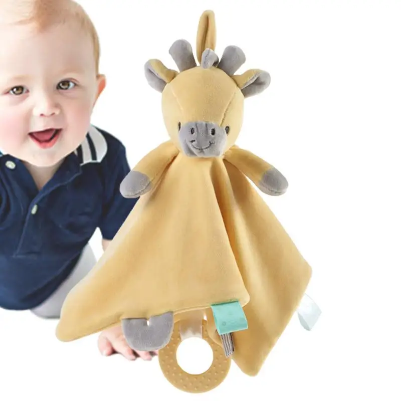 Security Blankets For Babies Plush Giraffe Cartoon Security Blanket Washable Baby Snuggle Blanket Cute Animal Doll Hand Puppet