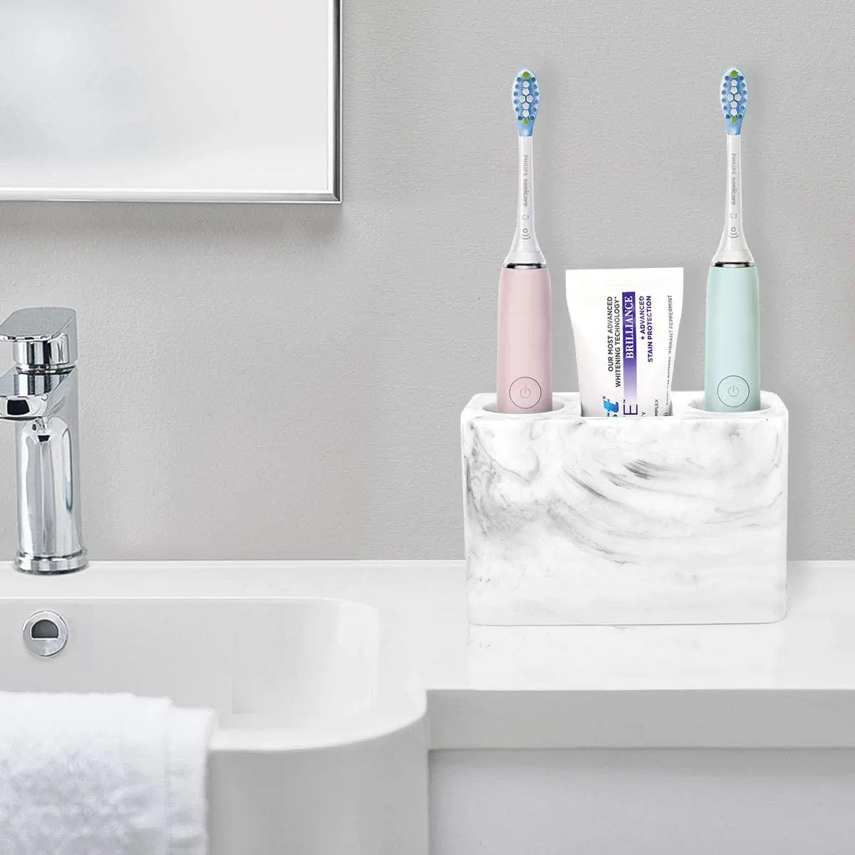 Toothbrush Holder, 3 Slots Large Electric Toothbrush Toothpaste Stand,Resin Decorative Dental Storage for Bathroom Accessories